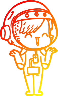 Bir insan tarafından çizilmiş omuz silken mutlu bir uzay kızının çizgi çizimi.