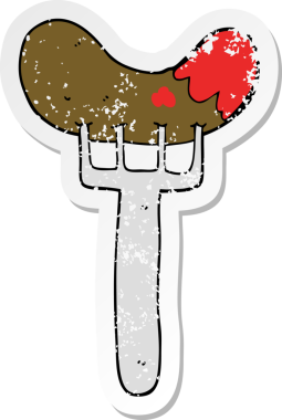 Bir insan tarafından çizilmiş çatallı sosisin sıkıntılı çıkartması.