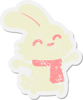 Bir insan tarafından çizilmiş esnemiş grunge çıkartmalı tavşan.