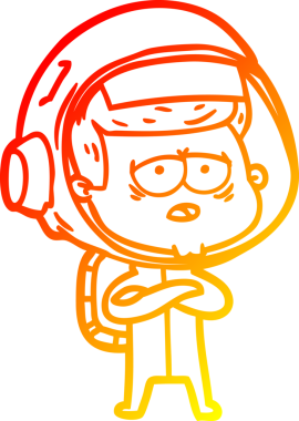 Bir insan tarafından çizilmiş, karikatür, yorgun astronot çizimi.