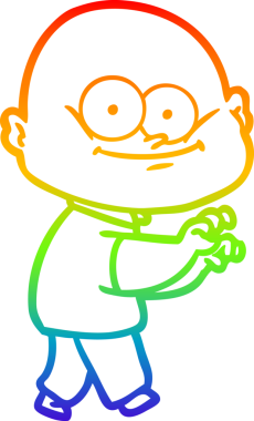 Gökkuşağı gradyan çizgi çizimi bir insan tarafından çizilmiş kel bir adamın çizimi