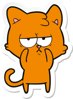 Bir insan tarafından çizilmiş sıkılmış çizgi film kedisinin çıkartması.