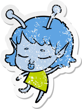 Bir insan tarafından çizilmiş sevimli bir uzaylı kız çizgi filminin sıkıntılı çıkartması.