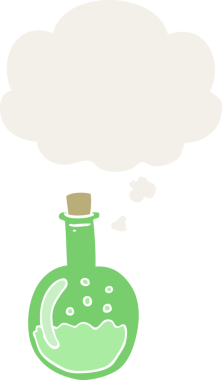 Düşünce baloncuğu olan çizgi film iksiri insan tarafından çizilmiş.