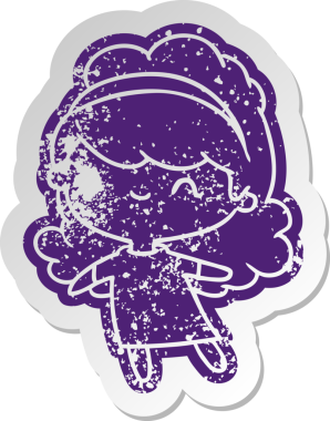 Stresli eski çizgi film yapıştırması kawaii kız bir insan tarafından çizilmiş saç bandıyla