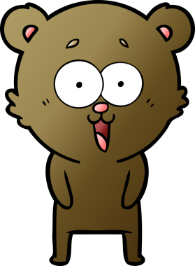 Bir insan tarafından çizilmiş gülen oyuncak ayı çizgi filmi.