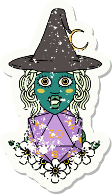 Retro Dövme Biçimi Yarı Ork Cadı Bir insan tarafından çizilmiş 20 zar ile