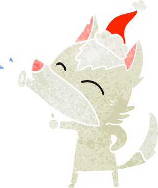 Uluyan kurt eli bir insan tarafından çizilmiş eski bir Noel Baba şapkası çizimi.