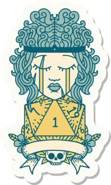 Bir insan tarafından çizilmiş doğal bir rulo ile ağlayan bir insan barbarının çıkartması.