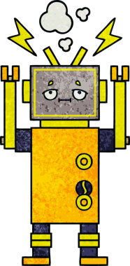 Bir insan tarafından çizilmiş arızalı bir robotun retro grunge desen karikatürü