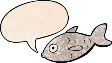 bir insan tarafından çizilmiş, konuşma baloncuklu çizgi film balığı.