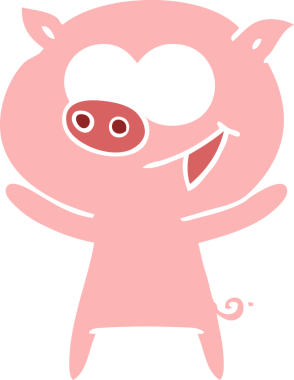 Bir insan tarafından çizilmiş neşeli domuz düz renkli çizgi film.