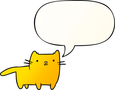 bir insan tarafından çizilmiş yumuşak eğimli konuşma baloncuklu çizgi film kedisi