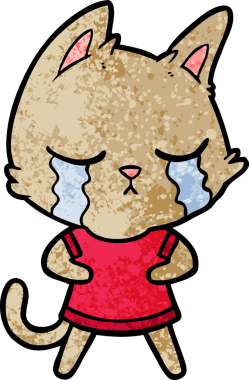 Bir insan tarafından çizilmiş ağlayan çizgi film kedisi.