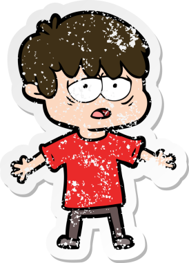 Bir insan tarafından çizilmiş bitkin bir çizgi film karakterinin sıkıntılı çıkartması.