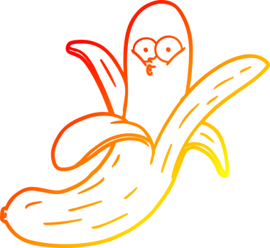 Bir insan tarafından çizilmiş karikatür bir muzun sıcak çizgi çizimi