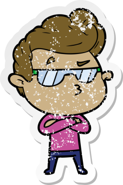 Bir insan tarafından çizilmiş havalı bir adamın sıkıntılı çıkartması.