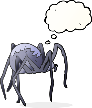 Bir insan tarafından çizilmiş serbest çizim düşünce balonu çizgi filmi ürpertici örümcek.