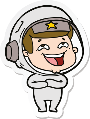 Bir insan tarafından çizilmiş, gülen astronotun çıkartması.