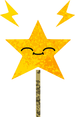 Bir insan tarafından çizilmiş sihirli bir değneğin retro çizim tarzı karikatürü.