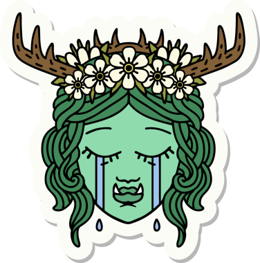 Bir insan tarafından çizilmiş üzgün, yarı ork bir Druid karakterinin çıkartması.