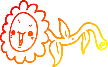 Bir insan tarafından çizilmiş karikatür çiçeğinin sıcak çizgi çizimi