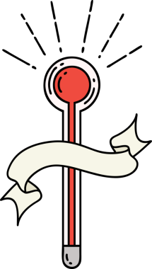 Bir insan tarafından çizilmiş dövme stili cam termometresi olan parşömen.