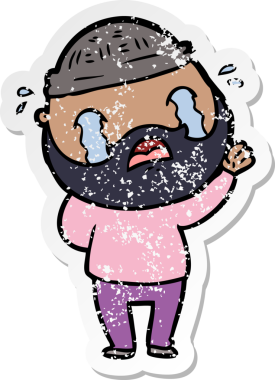 Bir insan tarafından çizilmiş ağlayan sakallı bir adamın sıkıntılı çıkartması.