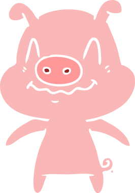 Bir insan tarafından çizilmiş düz renkli çizgi film domuzu.