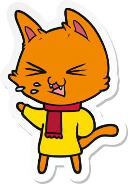 Bir insan tarafından çizilmiş çizgi film kedisinin çıkartması.