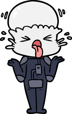 Bir insan tarafından çizilmiş garip bir uzaylı omuz silkiyor.