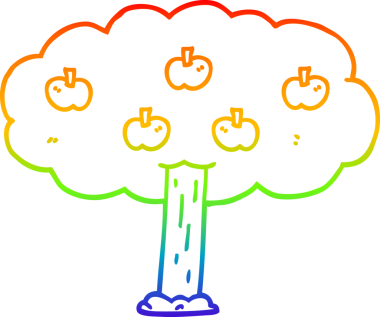 Bir insan tarafından çizilen elma ağacının gökkuşağı gradyan çizimi