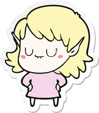 Bir insan tarafından çizilmiş mutlu bir elf kızının çıkartması.