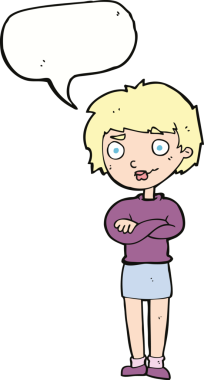 Bir insan tarafından çizilmiş konuşma baloncuğuyla rahatsız bir kadın.