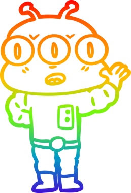 Gökkuşağı gradyan çizgi çizimi Bir insan tarafından çizilmiş üç gözlü uzaylı