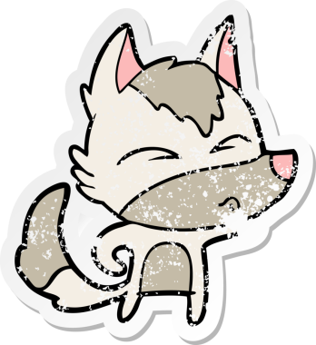 Bir insan tarafından çizilmiş bir kurt çizgi filminin hüzünlü çıkartması.