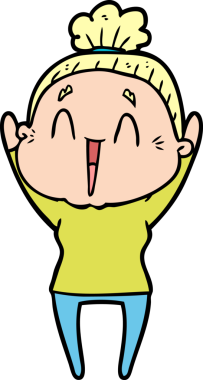 Bir insan tarafından çizilmiş mutlu yaşlı kadın çizgi filmi.