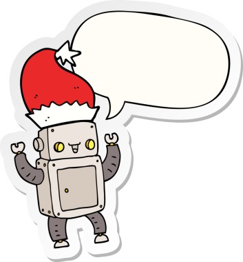 Bir insan tarafından çizilmiş konuşma balonu çıkartmalı çizgi roman robotu.