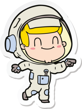 Bir insan tarafından çizilmiş mutlu bir astronotun çıkartması.