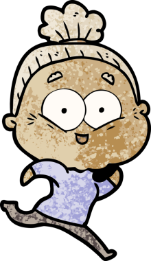 Bir insan tarafından çizilmiş mutlu yaşlı kadın çizgi filmi.