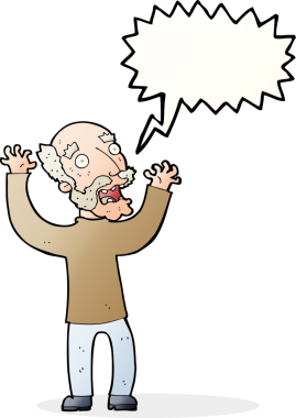 Karikatür, bir insan tarafından çizilmiş konuşma balonlu yaşlı adamı dehşete düşürdü.