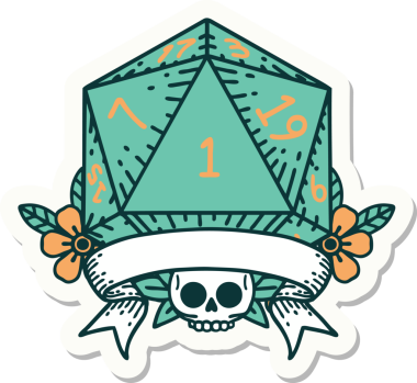 Bir insan tarafından çizilmiş doğal bir d20 zar etiketi.