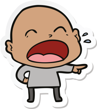 Bir insan tarafından çizilmiş kel adam diye bağıran bir çizgi film çıkartması.