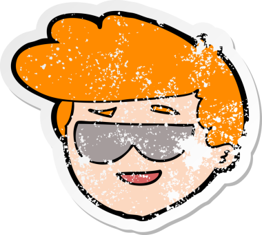 Bir insan tarafından çizilmiş güneş gözlüğü takan çizgi film karakterinin sıkıntılı çıkartması.