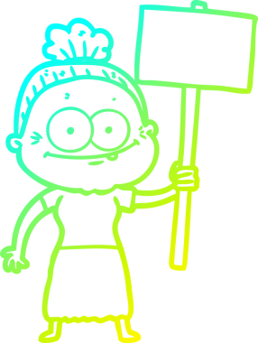 Bir insan tarafından çizilmiş, mutlu, yaşlı bir kadının çizimi.