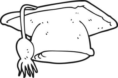 Bir insan tarafından çizilmiş siyah beyaz çizgi film mezuniyet şapkası.