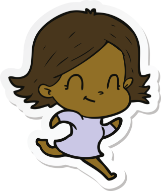 Bir insan tarafından çizilmiş, karikatür dostu bir kızın çıkartması.