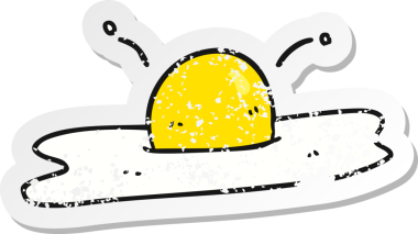 İnsan tarafından çizilmiş bir yumurta karikatürünün sıkıntılı retro yapıştırması.