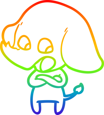 Gökkuşağı gradyan çizgisi bir insan tarafından çizilmiş şirin bir fil çizimi