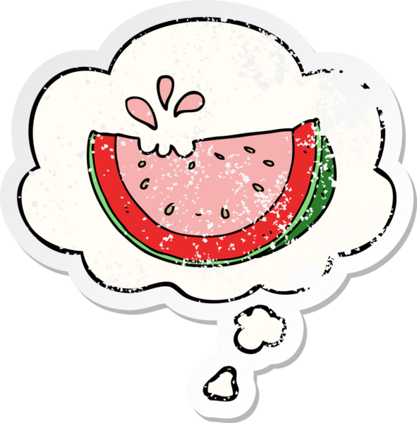 Düşünce baloncuklu karpuz insan tarafından çizilmiş yıpranmış bir çıkartma.